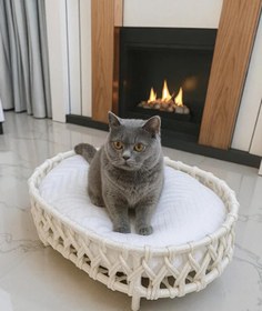 Resim Tasaryum El Örgüsü iskandinav Kedi Yuvası, Yumuşak Minderli Kedi Evi Bej 