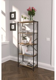 Resim 5 Raflı Dekoratif Metal Kitaplık Atlantik Çam 