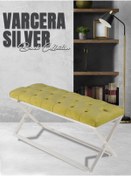 Resim Gazzini Furniture Varcera Silver Bench Çapraz Metal Ayaklı Kapitoneli Model Hardal Puf 