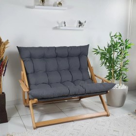 Resim Reyo Bysay Ahşap Katlanabilir Kademeli Puf Minderli Ikili Kollu Şezlong Ikili Koltuk Antrasit 