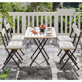Resim 4 Kişilik Minderli Bistro Takım Bahçe Masa Sandalye Beyaz 1431 