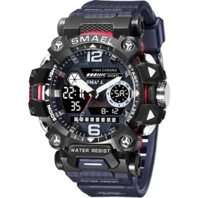 Resim Hanyang Mavi Smael Marka Açık Spor Erkek Saati Dijital-Analog Çift Ekran Kuvars Su Geçirmez Kol Saatleri Erkek Saat Gençlik Kronometre (Yurt Dışından) 