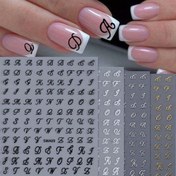 Resim 4 adet Alfabe Tırnak Sanatı Stickerları - Kendinden Yapışkanlı, Beyaz, Siyah, Altın ve Gümüş Renklerde Parıldayan İngilizce Harf Çıkartmaları DIY Manikür için 
