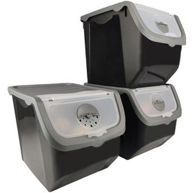 Resim Digithome Coral 3'lü Soğan Patates Saklama Kabı 12 Litre - Gri 