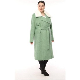 Resim Lady Sharm Natural Kaşmir Astarlı Boynu Vizon Kaban Mint Yeşili 