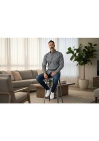 Resim Klasik Cotton Uzun Kollu Terletmeyen Kışlık 2 Renkli Çizgili Gömlek Slim Fit Antrasit 