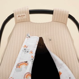 Resim Puset Örtüsü - Çift Taraflı - Sütlü Kahve Örgü - Turuncu Gökkuşağı 