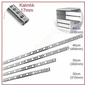 Resim 17mm 40cm TELESKOPİK RAY ÇEKMECE KIZAĞI ÇEKMECE RAYI (17x406) 