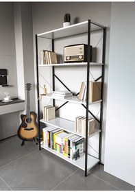 Resim Metal Kitaplık 5 Raflı Ev Ofis Rafı Dosya Kitap Mutfak Rafı Çok Amaçlı Geniş Raflı 180cm Beyaz 