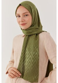 Resim Mirsoy Scarf Zikzak Desen Parlak Jakar Şal - Asker Yeşili Asker Yeşili 