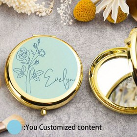 Resim 1 Adet Kişiselleştirilmiş Gravürlü Vintage Oval Makyaj Aynası - Özel Çiçek Desenli ve İsimli, Nedime Teklif Hediyesi, Anneler Günü, Öğretmen Takdiri, En İyi Arkadaş Doğum Günü İçin Kompakt Cep Aynası, Şık Cep Aynası | Vanite Aynası, Mücevher Kutusu 