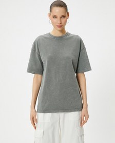 Resim Koton Basic Oversize Tişört Kısa Kollu Bisiklet Yaka Pamuklu Antrasit 4sal10232ık Antrasit 