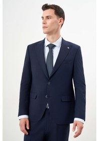 Resim Morven Erkek Lacivert Yünlü Platinium Ekoseli Slim Fit Mono Yaka Takım Elbise 24mc001082200 Lacivert 