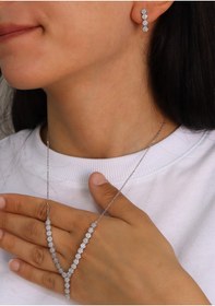 Resim Zirkon Taşlı Yuvarlak Model 925 Ayar Gümüş İkili Set 201024691 Gümüş 