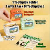 Resim 1 Adet Kürdan Tutucu ve 1 Paket Kürdan - Retro TV Tasarımlı Otomatik Açılır Dispenser, Çok Renkli (Kırmızı, Yeşil) 