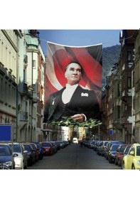 Resim Ay Yıldızlı Sivil Mustafa Kemal Atatürk Poster Cephe Bayrak- 4x6 Metre 1 