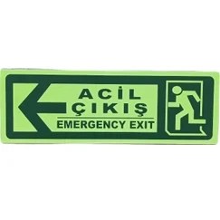 Resim Çizgi Yangın Söndürme 30X10 cm Fosforlu Yangın Uyarı (Acil Çıkış-Emergency Exit) Levhası (Sol Yön) 