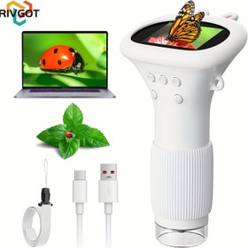 Resim Çocuklar için taşınabilir mikroskop, mini el tipi cep dijital mikroskop çocuklar ve yetişkinler için, SD kart yuvası, makro IPS ekran elektronik büyüteç, çocuğun doğum günü hediyesi, Noel hediyesi 