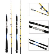 Resim AIXIYIYI 2 Bölmeli Yavaş Jigging Spinning Çubuğu, Açık Deniz Tuzlu Su Balıkçılığı, 160.02cm'den 180.14cm'ye, Orta Eylem, 9.07-22.68KG Yük Kapasitesi, Siyah Mavi Vurgularla, Cam Elyaf Yapısı, Yakın Sahil Balıkçılık Çubuğu | Şık Balıkçılık Çubuğu | Cam Elyaf Çubuk 