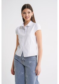 Resim Mixray 4698 Kadın Ay Kol Fit Pensli Gömlek Beyaz 