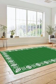 Resim Dijital Baskılı Kaymaz Taban Yıkanabilir Jüt Hasır Desen Üçlü Yatak Odası Takımı JÜT-15, Yeşil, 60 x 150 