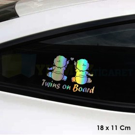 Resim yılmazetic Arabada Ikiz Bebek Var Hologram Oto Sticker Cam Araba Yapıştırma Çıkartma Aksesuar Etiket 18 X 11 Cm 