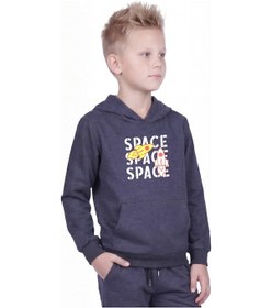 Resim Fyk Kids Kanguru Cepli Kapüşonlu Baskı Detaylı Erkek Çocuk Sweatshirt Füme 