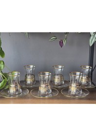 Resim Fermato 12 Parça 6 Kişilik 24k El İşçiliği - Gerçek Altın İşlemeli Çay Seti Sultan Mix Çok Renkli 