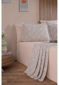 Resim Elart Mokka Keten Görünümlü Çift Kişilik Yatak Örtüsü Pike Seti 