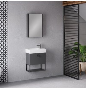 Resim Denko Gloria 50 Cm Mdf Antrasit Gri Banyo Dolabı Takımı Antrasit 