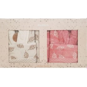 Resim Özdilek Lilyana Aile Bornoz Seti Krem/Pembe 