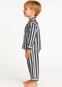 Resim minibambi Unisex Çocuk Pamuklu Lacivert Çizgili Pijama Takımı 