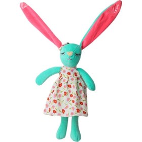 Resim İthal Kumaş Uzun Kulaklı Renkli Kıyafetli Sevimli Tavşan Peluş Oyuncak Uyku & Oyun Arkadaşı 30 Cm. Turkuaz 