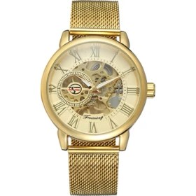 Resim Hanyang 03 Forsınıng Altın Mekanik Saat Dairesel Içi Boş Alt Mekanik Hareket Saati Erkek ve Kadın Örgü Çelik Bant (Yurt Dışından) 