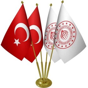 Resim Masa Üstü Ulaştırma Bakanlığı Bayrağı Türk Bayrağı Dörtlü Pirinç 