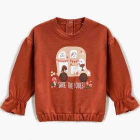 Resim Kız Bebek Baskılı Bisiklet Yaka Sweatshirt Pamuklu 