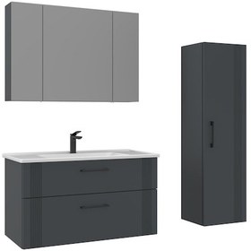 Resim Orka Bari 100 Cm Mat Antrasit Banyo Dolabı Takımı Ve Boy Dolabı Mat Antrasit 