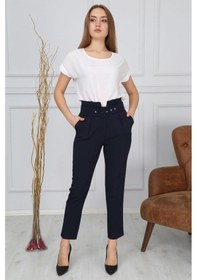 Resim Bluence Beli Kemerli Siyah Dar Paça Kumaş Pantolon Siyah 