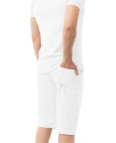 Resim Erkek Mekanik Keten Gömlekli Diz Altı Kapri Takım Beyaz 