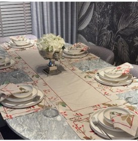 Resim Keten 6 Lı Karina Desen 6 Amerikan Servis & 1 Runner 6 Peçete Çok Renkli 