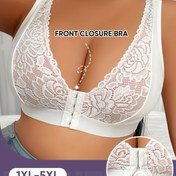 Resim 1 adet Kadın Büyük Beden Kontrast Dantel Ön Kapatma Büstiyer - Alt Çelik Yok, Güçlü Destek, Rahat Günlük Giyim İçin Ön Kapatma Tasarımı, Orta Esneklikli Kumaş, Rahat İç Çamaşırı | Çiçek Dantel Detayları | Alt Çelik Yok Rahatlık 