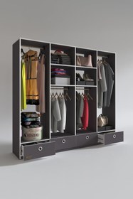 Resim Kenzlife Giysi Dolabı 4 Bölmeli 4 Çekmeceli Kamil 182*200*42 Gri Dolap Kapaksız 