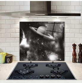 Resim Decorita Cam Ocak Arkası Koruyucu Galaksi Desen Siyah Beyaz Fon 49.5 x 76 CM 