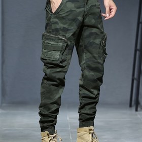Resim Erkekler için çok cepli kamuflaj desenli kargo pantolon, dış mekan etkinlikleri için hediye olarak uygun jogger pantolon 