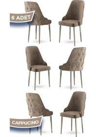 Resim Canisa Krax Serisi 1.sınıf Babyface Kumaş Yemek Odası Sandalyesi Gümüş Metal Ayak 6 Adet Cappucino Sandalye Sandalye Cappucino Ayakları Gümüş 