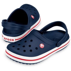 Resim Crocs Lacivert Unisex Crocband Kenarı Kırmızı Beyaz Çizgili Terlik 