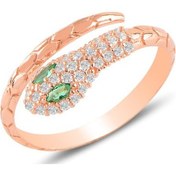 Resim Gümüş Rose Kök Zümrüt Ve Zirkon Taşlı Ayarlanabilir Yılan Yüzük 