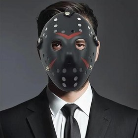 Resim Nessiworld Siyah Renk Kırmızı Çizgili Tam Yüz Hokey Jason Maskesi Hannibal Maskesi 
