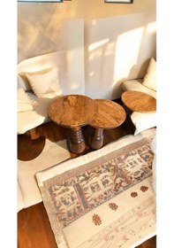 Resim Doğal Masif Ahşap Yan Sehpa Seti 2 Li Açık Ceviz Zigon Ve Fiskos Model - Mushroom Side Table Açık Ceviz 