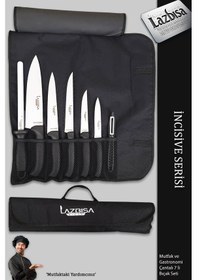 Resim İncisive Serisi Çantalı 7 Li Mutfak Gastronomi Bıçak Seti Mft-690 Siyah 